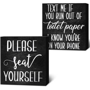 2 Pieces Farmhouse Bathroom Signs Decor Wooden Box Sign Funny Bathroom Wall Art